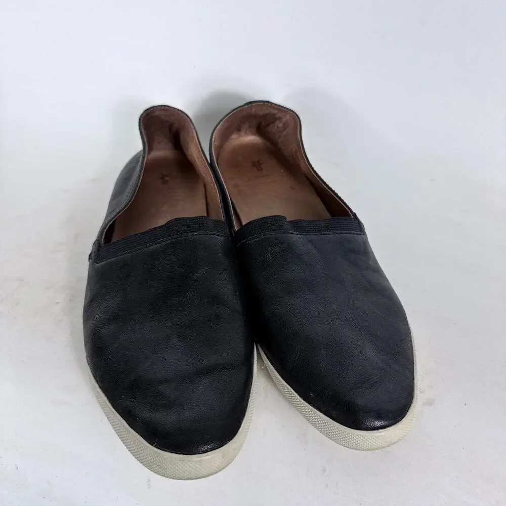 Frye Melanie Sneaker Women's 10 Black Leather Slip-On Low Top Almond toe Comfort